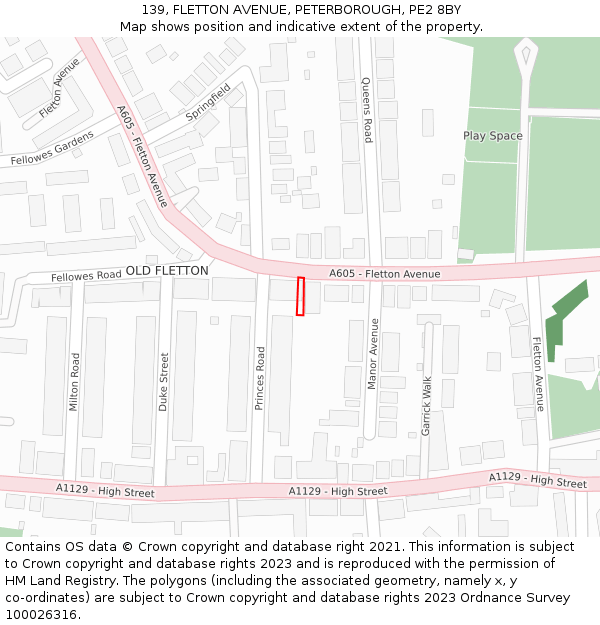 139, FLETTON AVENUE, PETERBOROUGH, PE2 8BY: Location map and indicative extent of plot