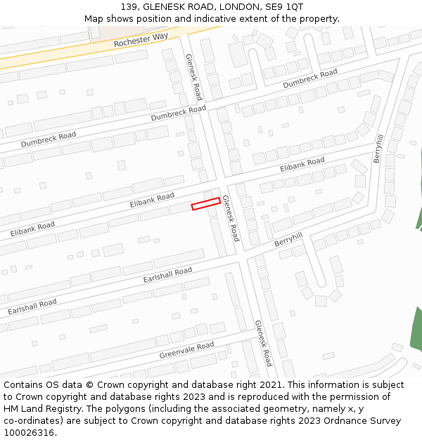 139, GLENESK ROAD, LONDON, SE9 1QT: Location map and indicative extent of plot