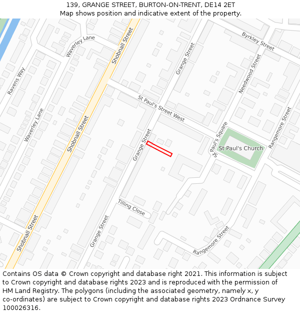 139, GRANGE STREET, BURTON-ON-TRENT, DE14 2ET: Location map and indicative extent of plot