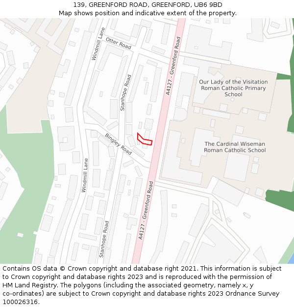 139, GREENFORD ROAD, GREENFORD, UB6 9BD: Location map and indicative extent of plot