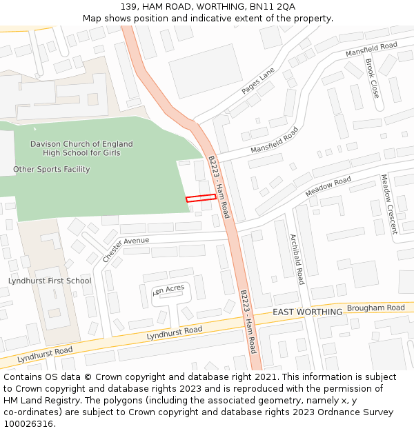 139, HAM ROAD, WORTHING, BN11 2QA: Location map and indicative extent of plot