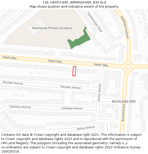 139, HEATH WAY, BIRMINGHAM, B34 6LG: Location map and indicative extent of plot