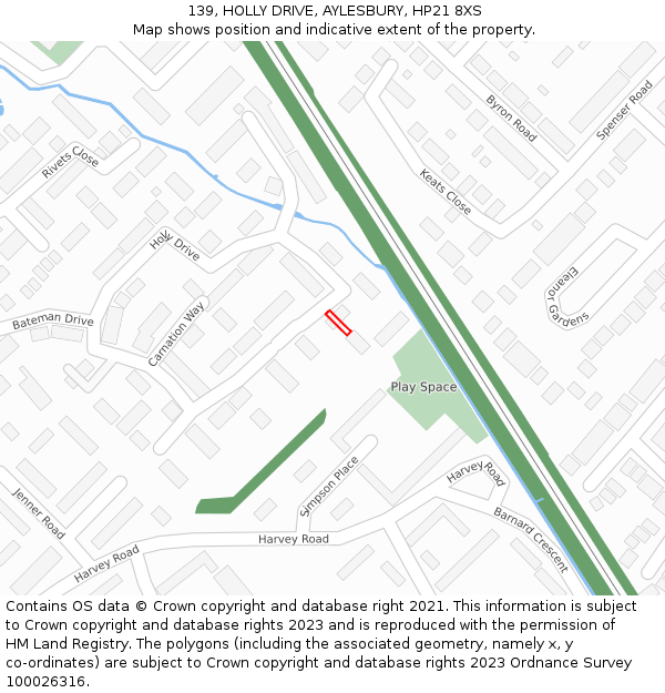 139, HOLLY DRIVE, AYLESBURY, HP21 8XS: Location map and indicative extent of plot