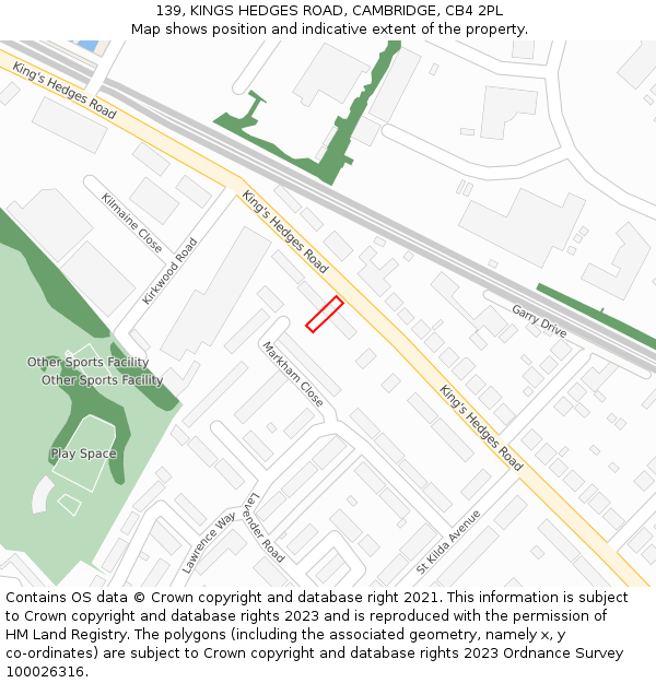 139, KINGS HEDGES ROAD, CAMBRIDGE, CB4 2PL: Location map and indicative extent of plot