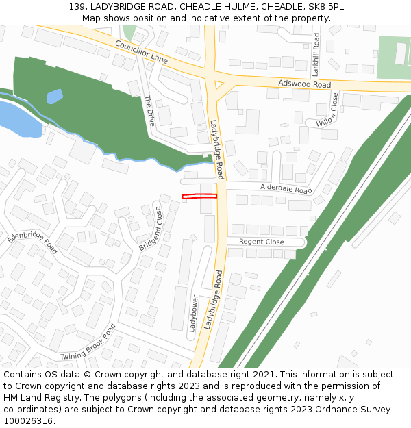 139, LADYBRIDGE ROAD, CHEADLE HULME, CHEADLE, SK8 5PL: Location map and indicative extent of plot