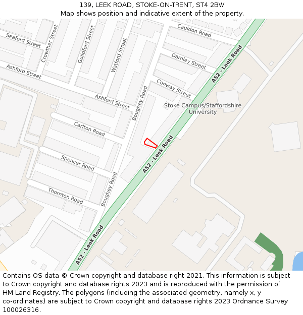 139, LEEK ROAD, STOKE-ON-TRENT, ST4 2BW: Location map and indicative extent of plot