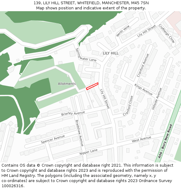 139, LILY HILL STREET, WHITEFIELD, MANCHESTER, M45 7SN: Location map and indicative extent of plot