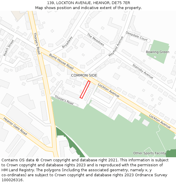 139, LOCKTON AVENUE, HEANOR, DE75 7ER: Location map and indicative extent of plot