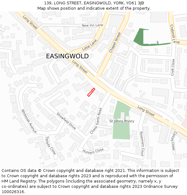 139, LONG STREET, EASINGWOLD, YORK, YO61 3JB: Location map and indicative extent of plot