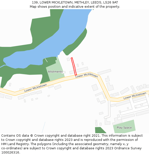 139, LOWER MICKLETOWN, METHLEY, LEEDS, LS26 9AT: Location map and indicative extent of plot
