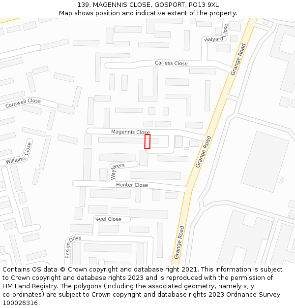 139, MAGENNIS CLOSE, GOSPORT, PO13 9XL: Location map and indicative extent of plot