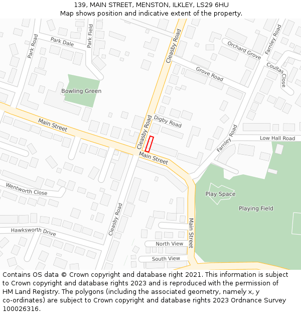 139, MAIN STREET, MENSTON, ILKLEY, LS29 6HU: Location map and indicative extent of plot