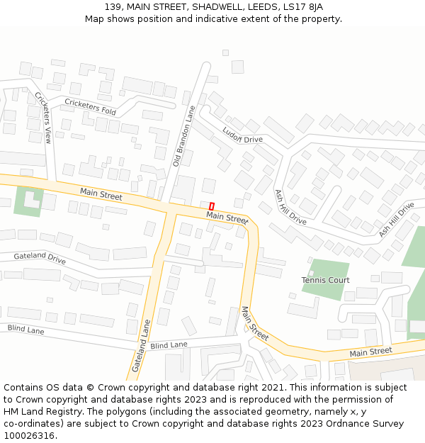 139, MAIN STREET, SHADWELL, LEEDS, LS17 8JA: Location map and indicative extent of plot