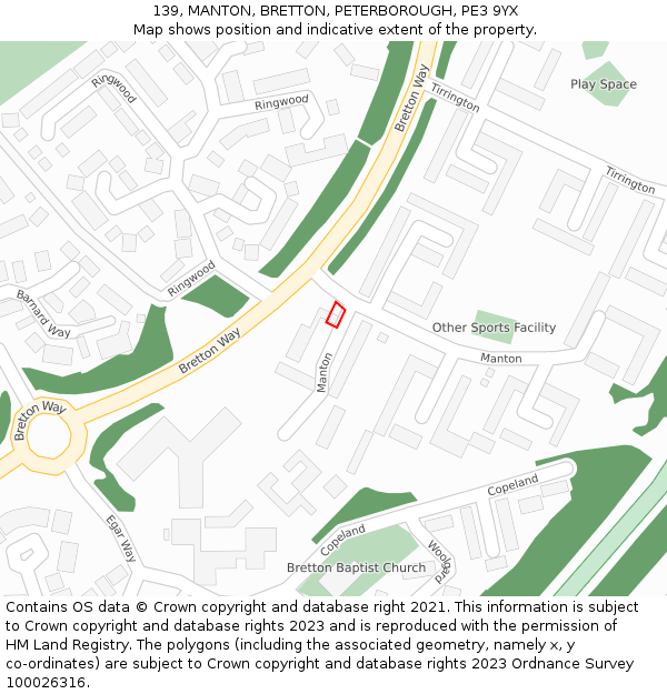 139, MANTON, BRETTON, PETERBOROUGH, PE3 9YX: Location map and indicative extent of plot