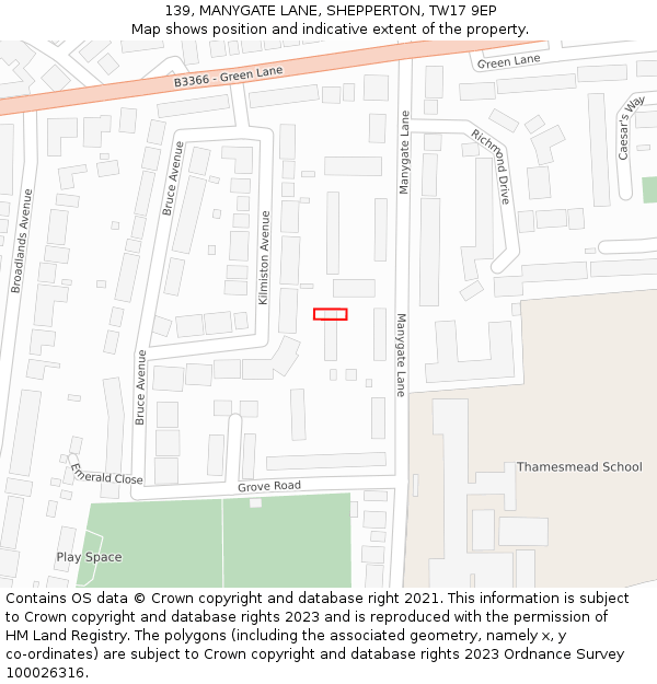 139, MANYGATE LANE, SHEPPERTON, TW17 9EP: Location map and indicative extent of plot
