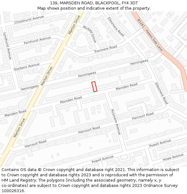 139, MARSDEN ROAD, BLACKPOOL, FY4 3DT: Location map and indicative extent of plot