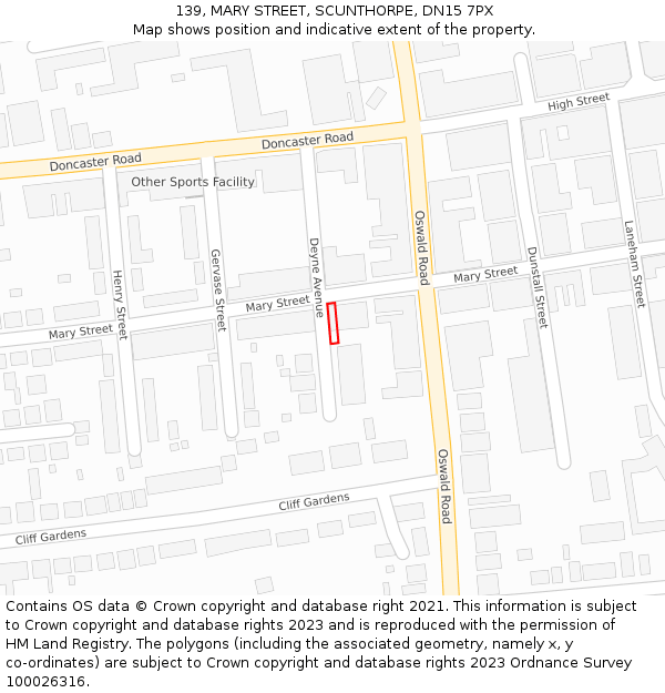 139, MARY STREET, SCUNTHORPE, DN15 7PX: Location map and indicative extent of plot