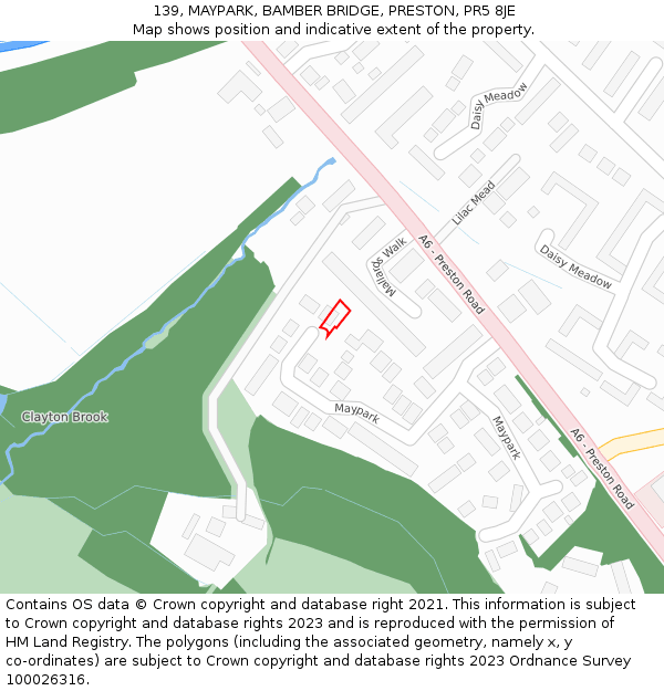139, MAYPARK, BAMBER BRIDGE, PRESTON, PR5 8JE: Location map and indicative extent of plot