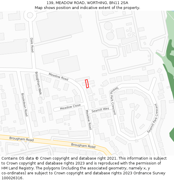 139, MEADOW ROAD, WORTHING, BN11 2SA: Location map and indicative extent of plot