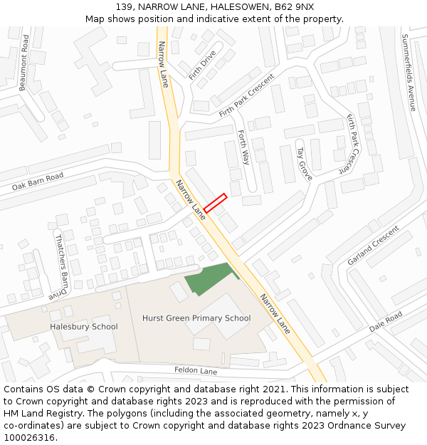 139, NARROW LANE, HALESOWEN, B62 9NX: Location map and indicative extent of plot
