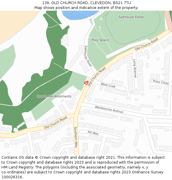 139, OLD CHURCH ROAD, CLEVEDON, BS21 7TU: Location map and indicative extent of plot
