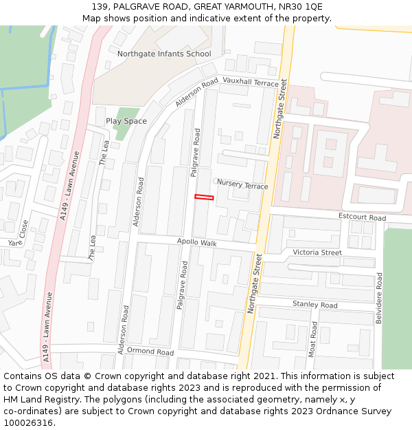 139, PALGRAVE ROAD, GREAT YARMOUTH, NR30 1QE: Location map and indicative extent of plot