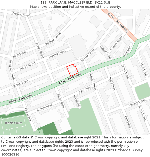139, PARK LANE, MACCLESFIELD, SK11 6UB: Location map and indicative extent of plot