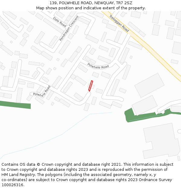 139, POLWHELE ROAD, NEWQUAY, TR7 2SZ: Location map and indicative extent of plot