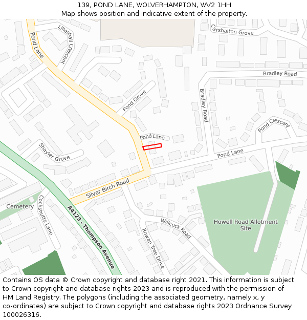 139, POND LANE, WOLVERHAMPTON, WV2 1HH: Location map and indicative extent of plot