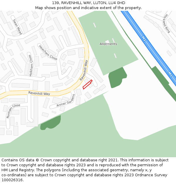 139, RAVENHILL WAY, LUTON, LU4 0HD: Location map and indicative extent of plot