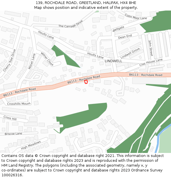 139, ROCHDALE ROAD, GREETLAND, HALIFAX, HX4 8HE: Location map and indicative extent of plot