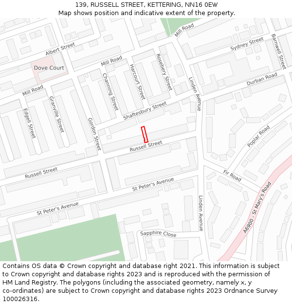 139, RUSSELL STREET, KETTERING, NN16 0EW: Location map and indicative extent of plot