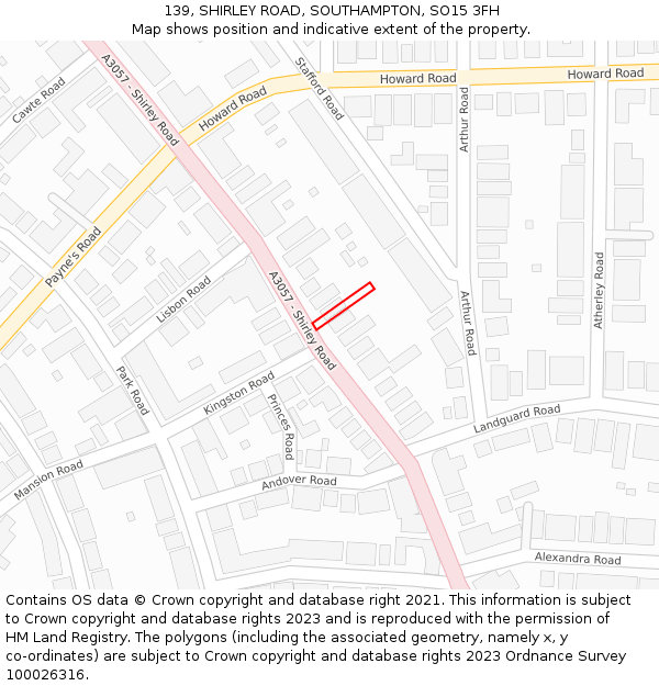 139, SHIRLEY ROAD, SOUTHAMPTON, SO15 3FH: Location map and indicative extent of plot