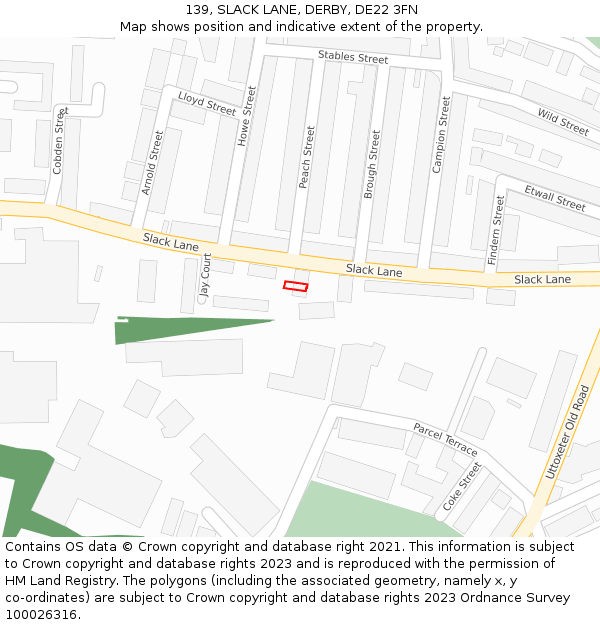 139, SLACK LANE, DERBY, DE22 3FN: Location map and indicative extent of plot