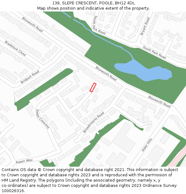 139, SLEPE CRESCENT, POOLE, BH12 4DL: Location map and indicative extent of plot