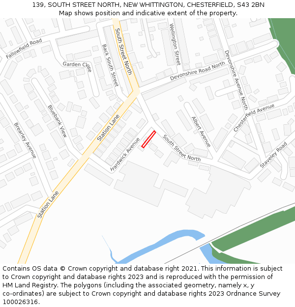 139, SOUTH STREET NORTH, NEW WHITTINGTON, CHESTERFIELD, S43 2BN: Location map and indicative extent of plot