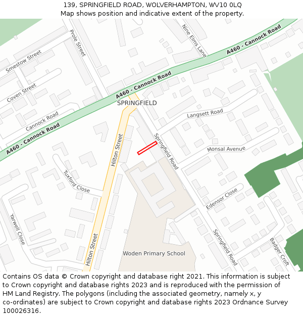 139, SPRINGFIELD ROAD, WOLVERHAMPTON, WV10 0LQ: Location map and indicative extent of plot