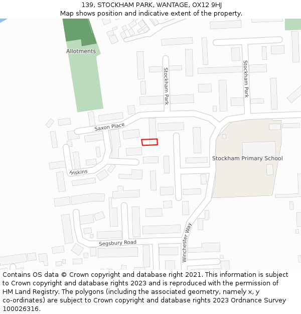 139, STOCKHAM PARK, WANTAGE, OX12 9HJ: Location map and indicative extent of plot