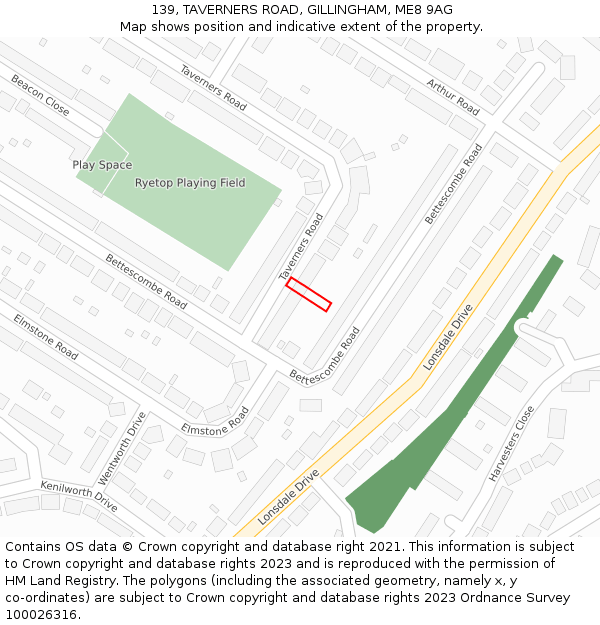 139, TAVERNERS ROAD, GILLINGHAM, ME8 9AG: Location map and indicative extent of plot