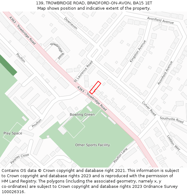 139, TROWBRIDGE ROAD, BRADFORD-ON-AVON, BA15 1ET: Location map and indicative extent of plot
