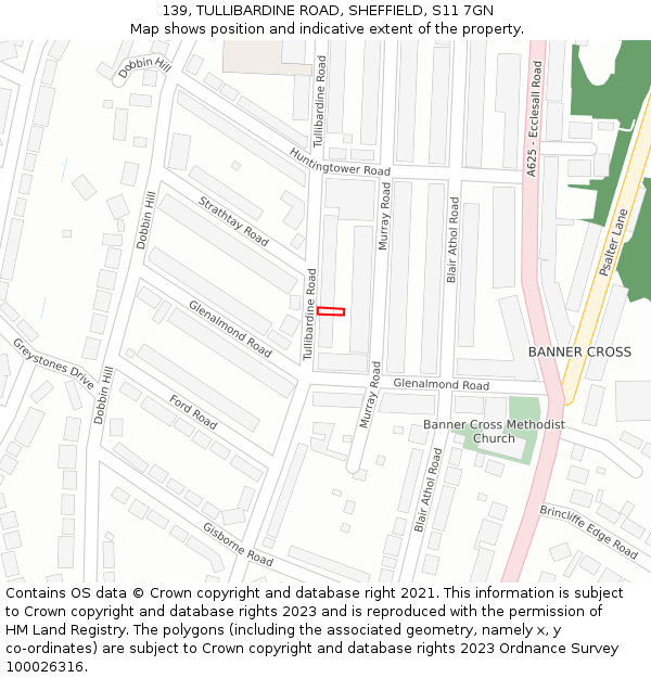 139, TULLIBARDINE ROAD, SHEFFIELD, S11 7GN: Location map and indicative extent of plot