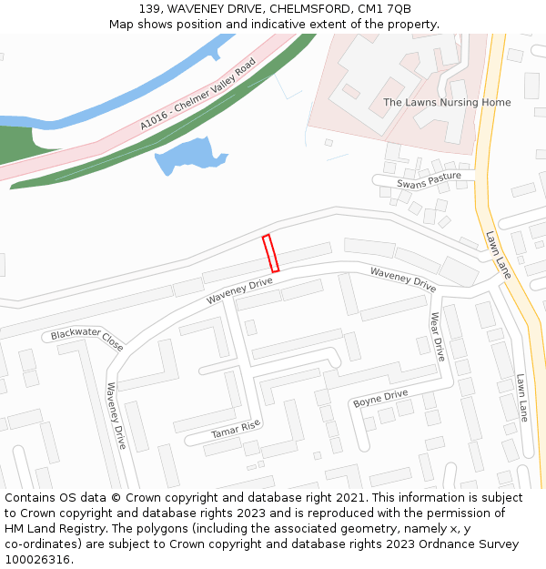 139, WAVENEY DRIVE, CHELMSFORD, CM1 7QB: Location map and indicative extent of plot