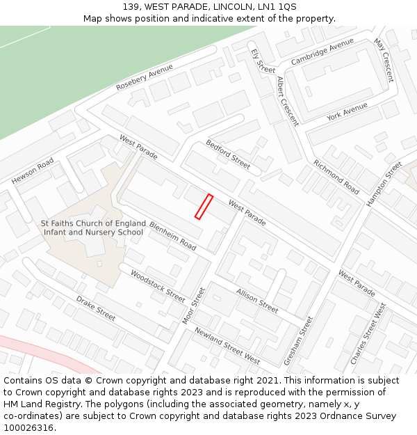 139, WEST PARADE, LINCOLN, LN1 1QS: Location map and indicative extent of plot
