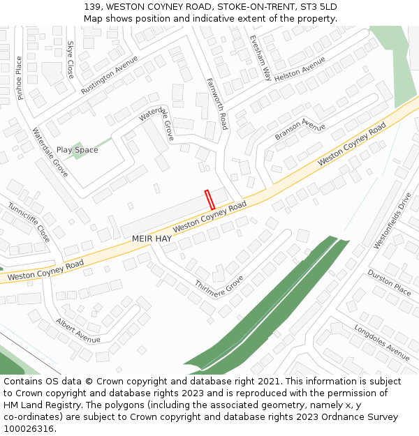 139, WESTON COYNEY ROAD, STOKE-ON-TRENT, ST3 5LD: Location map and indicative extent of plot