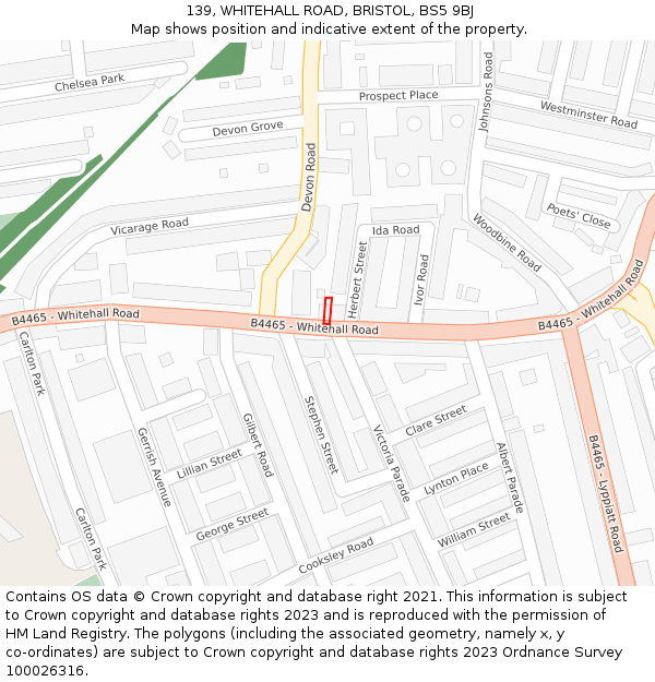 139, WHITEHALL ROAD, BRISTOL, BS5 9BJ: Location map and indicative extent of plot