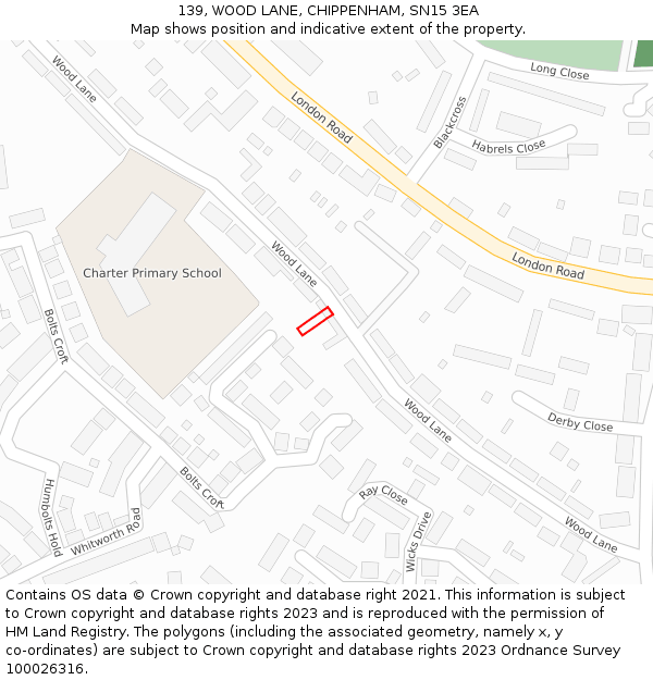 139, WOOD LANE, CHIPPENHAM, SN15 3EA: Location map and indicative extent of plot