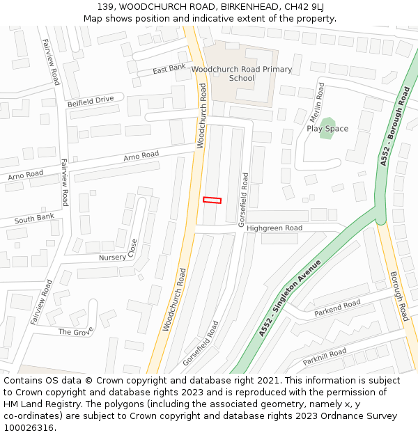 139, WOODCHURCH ROAD, BIRKENHEAD, CH42 9LJ: Location map and indicative extent of plot