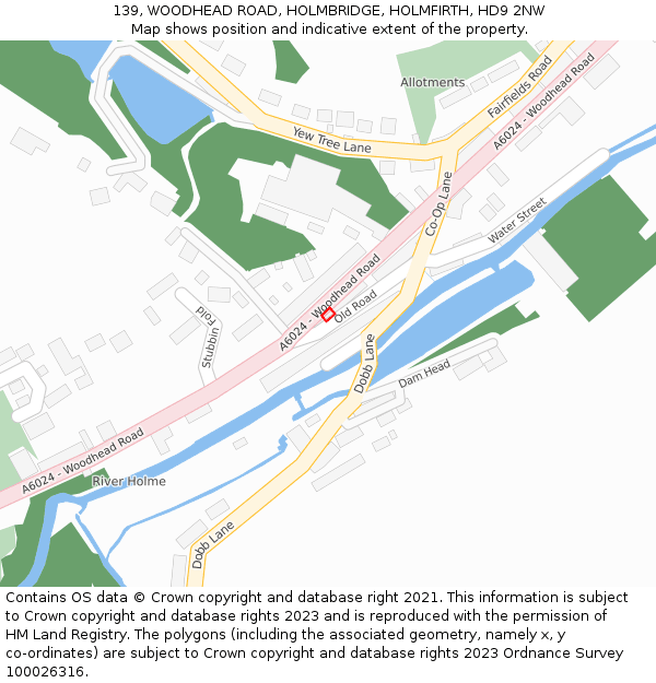 139, WOODHEAD ROAD, HOLMBRIDGE, HOLMFIRTH, HD9 2NW: Location map and indicative extent of plot