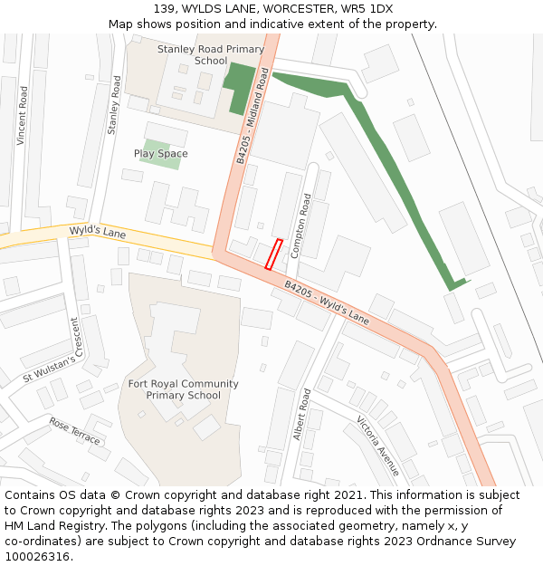 139, WYLDS LANE, WORCESTER, WR5 1DX: Location map and indicative extent of plot