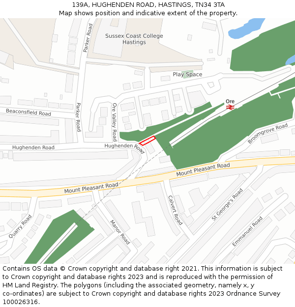 139A, HUGHENDEN ROAD, HASTINGS, TN34 3TA: Location map and indicative extent of plot